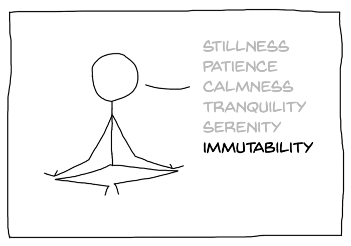 Stick figure meditating on immutability